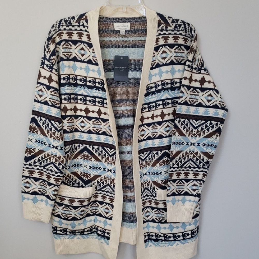 Lucky Brand Cardigan Womens M Open Southwestern Tribal Long Sweater Festival